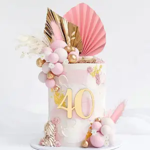 INS sıcak satış popüler bebek duş doğum günü partisi kek mefruşat ürünleri 8 adet set altın akrilik topu kağıt palmiye yaprağı kek topper