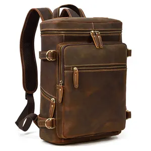 mens brown tas ransel Suppliers-Amazon Tas Laptop Pria, Ransel Kulit Asli untuk Sekolah Olahraga