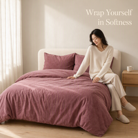 Parure de lit bohème en coton délavé, housse de couette ton terre cramoisie, literie bohème, tailles King et Queen, vente en gros OEM
