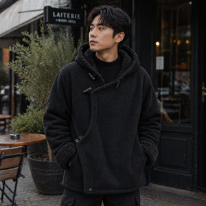 Men Casual Toggle Hooded <b>Coat</b> with Side Pockets Breathable Warm Winter Jacket for Comfortable Everyday Outdoor Activities - Product Image 3