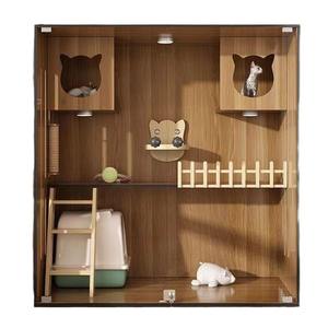 Grande villa pour <span class=keywords><strong>chat</strong></span> en bois d'intérieur avec fenêtre en verre trempé, cage de luxe multi-niveaux pour <span class=keywords><strong>chat</strong></span>, respirante pour l'intérieur - Product Image 5