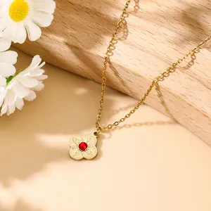Queming High-End Luxury Stainless Steel Four-Leaf Clover Pendant Simple Versatile Fashion Earrings With Chain Gift