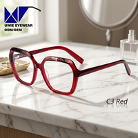 Monture optique hexagonale en acétate sur mesure OEM, taille 55-16-145, anti-lumière bleue, pour adultes unisexes, usine de lunettes