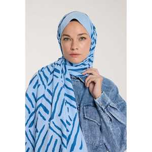 ผ้าพันคอไหมพิมพ์ลายดิจิตอลสีฟ้าอ่อนรูปตัววีสำหรับผู้หญิง ใช้งานได้หลากหลาย - Product Image 4