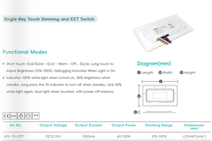Interruttore Sensore Touch LETARON DC 12V/24V 5A 60/120W IP20 Certificato TUV/CE, Portata di Rilevamento 0-3m, CCT Regolabile, Materiale PC per Specchio - Product Image 3