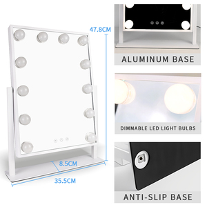 Holly gỗ trang điểm gương 12blub Dimmable USB Sạc màn hình cảm ứng đèn trang điểm <span class=keywords><strong>Led</strong></span> Gương chiếu sáng Vanity holly gỗ gương - Product Image 3