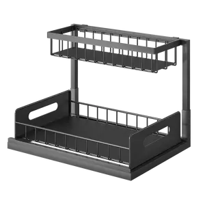 Portaoggetti di nuovo Design in acciaio al carbonio rack portaspezie cucina sotto lavello organizzatori con cassetto scorrevole a 2 livelli