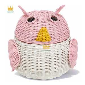 Handmade Rattan Cute Owl Shaped <b>Basket</b> Eco-Friendly Wicker <b>Storage</b> Organizer for Kids Room Decor <b>Toy</b> <b>Storage</b> - Product Image 1