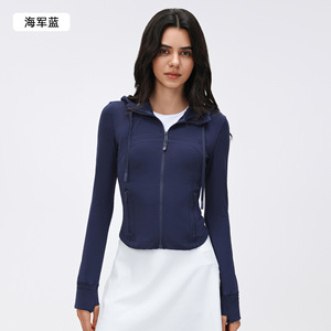 Vêtements pour femmes, nouvelle collection printemps, style <span class=keywords><strong>LuLu</strong></span>, veste courte à capuche avec cordon de serrage, coupe ajustée, vêtements de sport personnalisés avec poches - Product Image 4