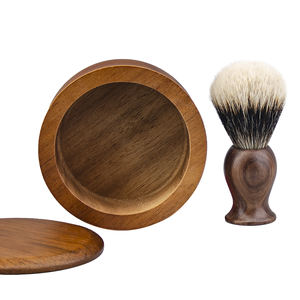 ZY Ensemble <span class=keywords><strong>de</strong></span> blaireaux pour hommes avec manche en bois <span class=keywords><strong>de</strong></span> noyer Bol en bois <span class=keywords><strong>de</strong></span> sapele Logo personnalisable Brosse à <span class=keywords><strong>cheveux</strong></span> synthétique/blaireau Savon à raser - Product Image 6