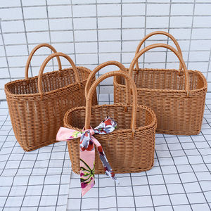 Imitation Rattan Plastic Woven Handle <b>Square</b> <b>Basket</b> M Size Shopping Vegetable Fruit Picking <b>Basket</b> - Product Image 1