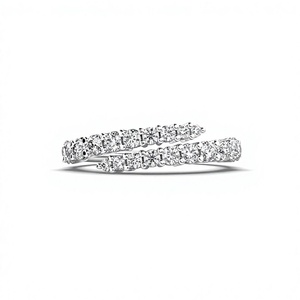 14K <b>White</b> Gold 0.62 CTW Round Lab Grown Diamond Crossover <b>Wrap</b> Ring for Women Double Row Open Diamond Fashion Ring - Product Image 2