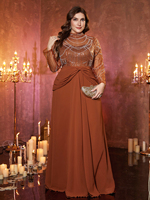 Robe de soirée maxi en mousseline de soie élégante de haute qualité pour femmes grandes tailles, col montant, manches longues, ornée de perles et de paillettes, patchwork, unie