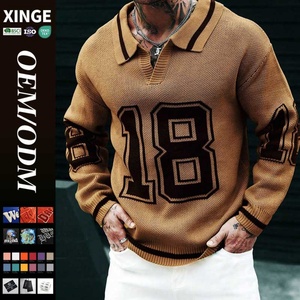 Suéter Deportivo Vintage para Hombre, Estilo Urbano, con Logotipo Personalizado en Jacquard, Cuello Polo, Tejido de Malla, Cálido para Invierno - Product Image 1