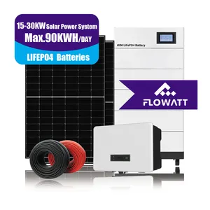 Sistema de energía solar híbrido trifásico Flowatt 25KW Mejor batería Sistema solar comercial