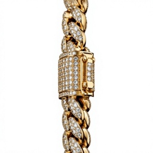 14k Gold Plated Cuban Link Bracelet with Zircon and Pearl <b>Iced</b> <b>Out</b> <b>Chain</b> for Men Hip Hop Party Wear - Product Image 1