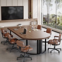 Table de conférence moderne en bois massif avec plateau en acier, longueur personnalisable, pour salle de réunion