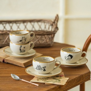 Tasses et Assiettes Quotidiennes Adorables pour Chatons, Tasses à Café Créatives en Céramique pour la Maison, Assiettes, Tasses à Thé à Motifs Floraux, Tasses à Eau, Tasses à Latte Art à Motifs de Dessins Animés - Product Image 1
