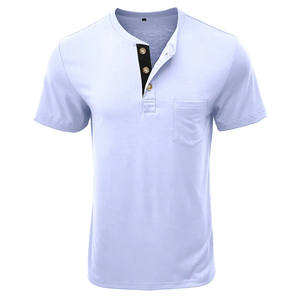 <b>Men</b> Contrasting Color Collage <b>Short</b> <b>Sleeve</b> Separated Collared <b>White</b> T-<b>Shirt</b> with Pocket - Product Image 1