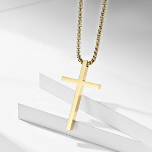 Dina Fashion Factory ciondolo croce di alta qualità collana <span class=keywords><strong>con</strong></span> catena di perle in acciaio inossidabile placcato in oro 18 carati gioielli senza appannamento per uomo - Product Image 4