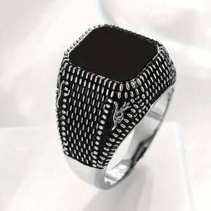 Anneaux en acier inoxydable de qualité supérieure, tendance rétro carrée, à grain, pour hommes, vente chaude, vintage, noir, gemme, généreux - Product Image 2