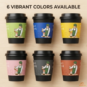 Vasos de Papel Desechables Ecológicos de 8oz/12oz con Recubrimiento, con Fundas y Etiquetas Personalizadas con Diseños de Barista - Product Image 2
