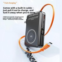 Batterie externe magnétique sans fil 5 en 1, 10000 mAh, charge rapide 22,5 W, prise secteur intégrée et câble rétractable