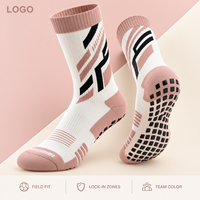 Chaussettes de football antidérapantes personnalisées en jacquard, crème, rose pâle, noir, avec motifs, pour terrain de football, ajustement sécurisé, production en gros, révision des illustrations, calibrage des tailles