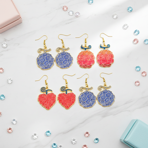 Nouvelles Boucles d'Oreilles Tendance Unisexe en Alliage, Style Japonais Anime, Motif <span class=keywords><strong>Ace</strong></span> <span class=keywords><strong>Fruit</strong></span> <span class=keywords><strong>du</strong></span> Démon Caoutchouc Doré Brûlant - Product Image 1