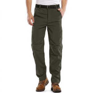 Pantalones Cargo Color Oliva para Hombre con Bolsillos con Cierre, Cintura con Cinturón, Tejido Transpirable de Poliéster para Actividades al Aire Libre - Product Image 1