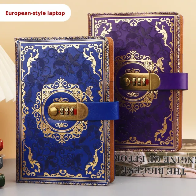 A5 Leather Retro Password Diary with Lock, Thickened Creative Journal for Students, Thermal Paper