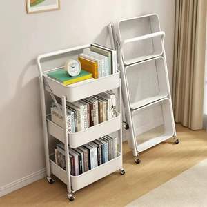 Étagère de rangement pliable multifonctionnelle <span class=keywords><strong>à</strong></span> <span class=keywords><strong>3</strong></span> niveaux avec <span class=keywords><strong>roulettes</strong></span> Étagère de rangement empilable en métal pour les collations - Product Image 4