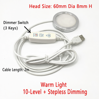 Lumière LED ronde à intensité variable pour sous-meuble, 10W, 60mm, température de couleur réglable, avec câble de 2m, lampe pour étagère de placard