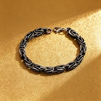 Bracelet chaîne byzantine noire en gros pour hommes, en acier inoxydable, maillons carrés, style hip-hop, vintage, bijoux de luxe tendance