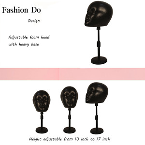 Cabeza de Peluca de espuma negra 50% Styroform 50% PP maniquí con soporte ajustable para exhibición de sombrero de peluca - Product Image 3