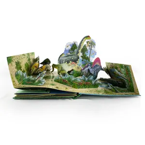 หนังสือภาพไดโนเสาร์3D อาคารหนังสือการศึกษาป๊อปอัพไดโนเสาร์ทำมือคุณภาพสูงบริการพิมพ์แท็บผับ