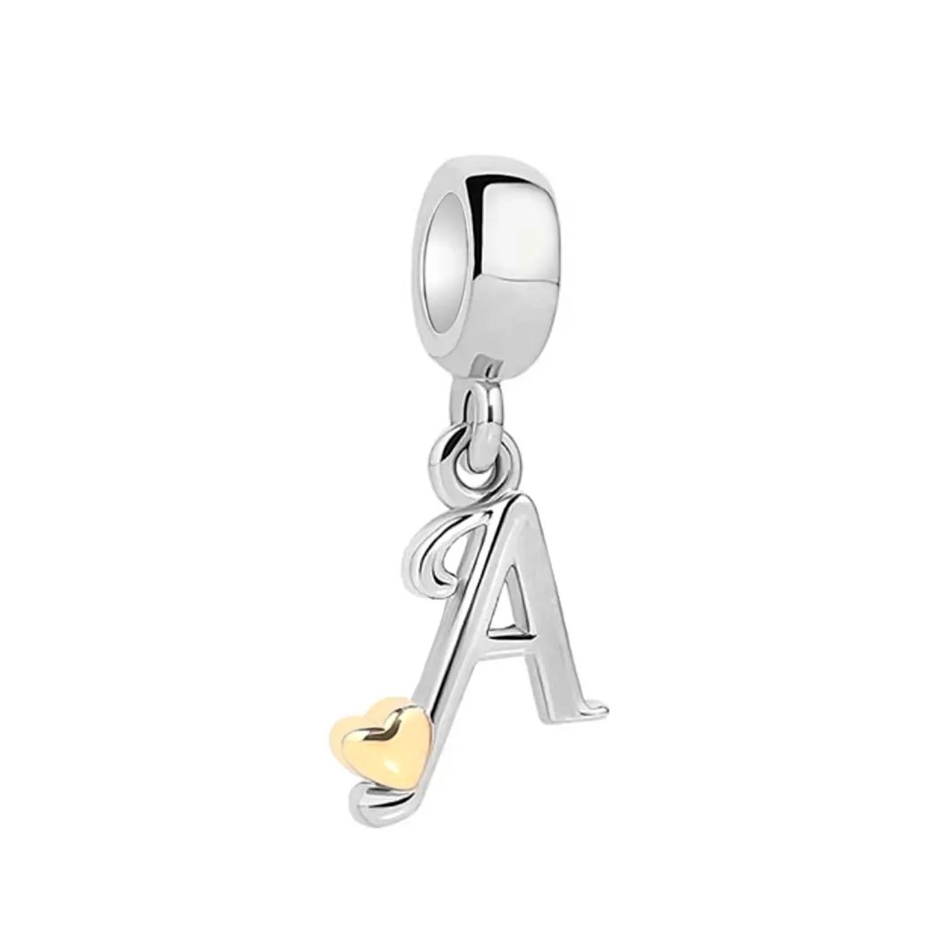 Factory price 925 sterling silver heart letter A-Z alphabet pendant charm silver plated fit for women necklace & bracket diy