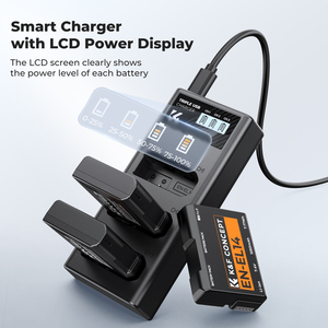 K&F Concept Convient aux <span class=keywords><strong>Nikon</strong></span> <span class=keywords><strong>D5300</strong></span> <span class=keywords><strong>D5600</strong></span> D5100, Chargeur LCD 3 emplacements et ensemble de 3 batteries rechargeables EN-EL14 pour appareil photo <span class=keywords><strong>Nikon</strong></span> - Product Image 4