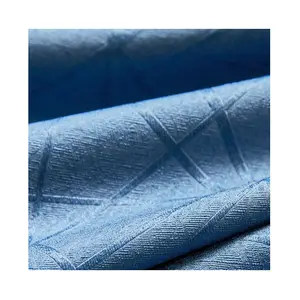 100% blackout dark blue jacquard curtain fabric embossed Polyester curtain fabric roll textiles for the living room
