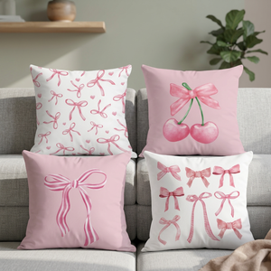 Fundas de Almohada Cuadradas de 18x18, Estilo Coqueta Vintage, Estampadas, 100% Poliéster, Lavables, con Cierre de Cremallera, Diseño de Lazo Rosa en Acuarela - Product Image 3