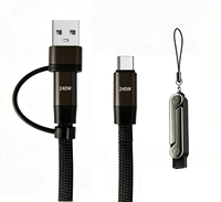 Câble de charge rapide USB-C vers Type-C en alliage d'aluminium 1 en 2 pour téléphone portable 15/16/17 Pro Max et batterie externe