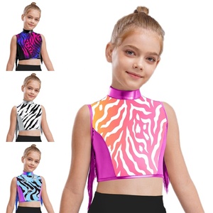 Haut de danse de luxe pour filles de 6 à 16 ans, style ballroom jazz, haut court métallisé, costume de scène pour spectacles et cours de danse - Product Image 1