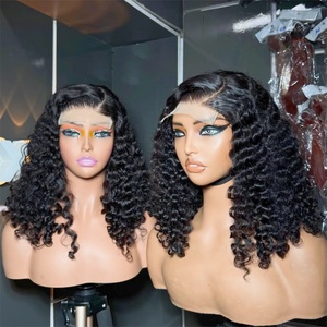 Pelucas Bob Cortas de Cabello Humano <span class=keywords><strong>Afro</strong></span> Rizado Kinky Natural Indio Baratas con Frontal HD, Pelucas Completas de Encaje sin Pegamento para Mujeres Negras - Product Image 5