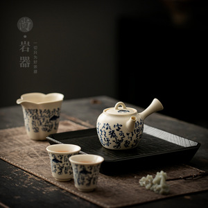 Juego de té Kung Fu de porcelana, tetera pequeña con dos tazas, esmalte craquelado, asa lateral, forma irregular, regalo para uso doméstico - Product Image 2