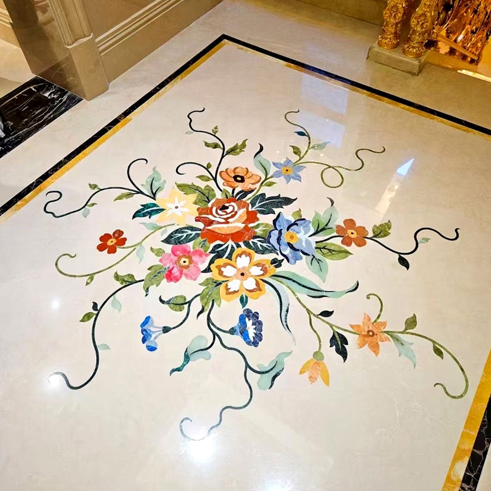 floral mosaic tile bathroom floor