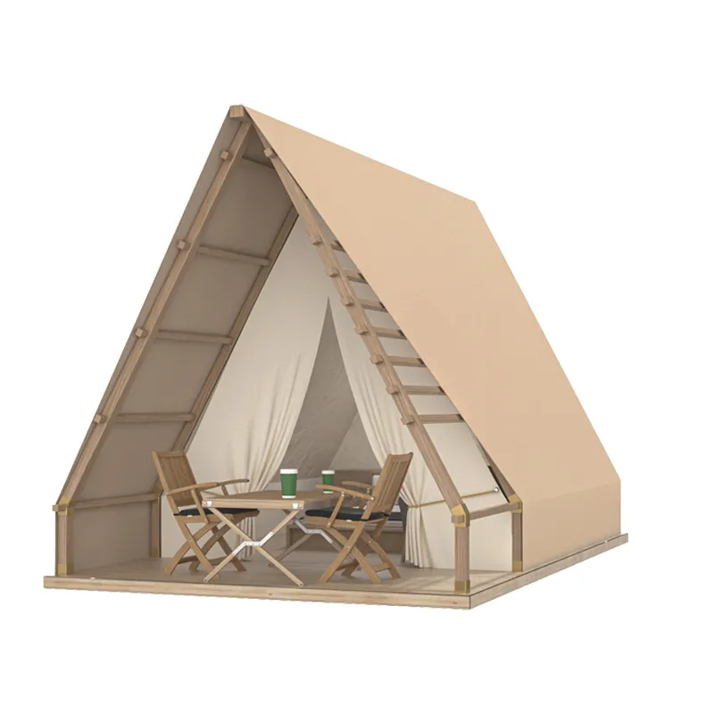 Elegante Luxe Resort Kamp Buiten Camping Driehoek Tent Homestay Resort Schilderachtige Houten Frame Restaurant Tent