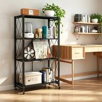 Étagère métallique pliable avec barrières de sécurité et roulettes verrouillables, organisateur de rangement pour cuisine et garde-manger