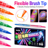 Marqueurs temporaires fluorescents UV double pointe double couleur, résistants à l'eau et lavables, pour tatouages et peinture faciale en fête - Stock usine