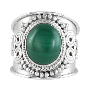Bracelet large en argent sterling 925 avec malachite, fait main, style vintage, bijou tendance pour femme, cadeau - Product Image 1