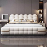 Meubles de chambre à coucher en bois de luxe moderne, lits rembourrés doux, lit double taille king size, cadre de lit avec rangement en cuir